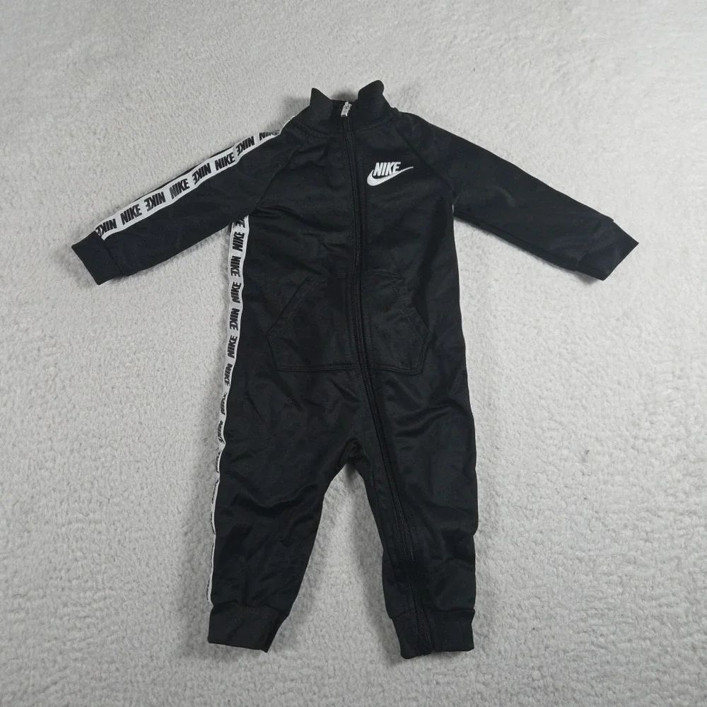 Nike Tracksuit Coverall Size 12 Months Black Long Sleeve Full Zip Swoosh‎